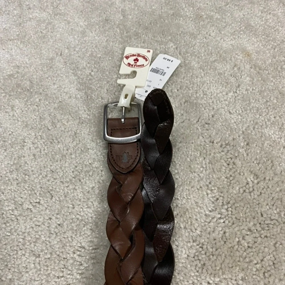 Brooks Brothers Belt Mens 36 Red Fleece Chunky Braided Leather Brown Preppy